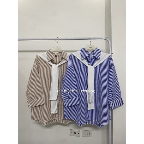 [Ảnh thật/video] Áo sơmi kẻ tay lỡ Ulzzang cổ thuỷ thủ kèm khăn choàng (có thể tháo rời)