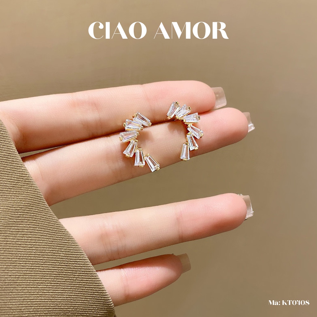 KT0408-Khuyên tai nữ, Bông tai bạc 925 đá xếp vòng sang trọng dự tiệc Trang sức Ciao Amor