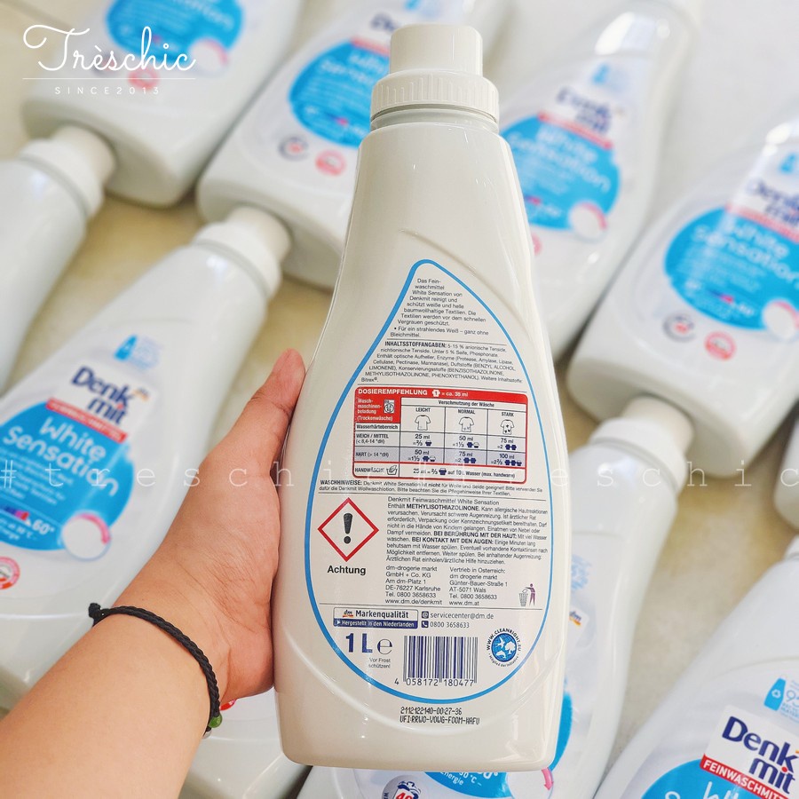 Nước Giặt Chuyên Dụng Cho Quần Áo Trắng, Đồ Tối Màu Denkmit 1000ml Hàng Nội Địa Đức