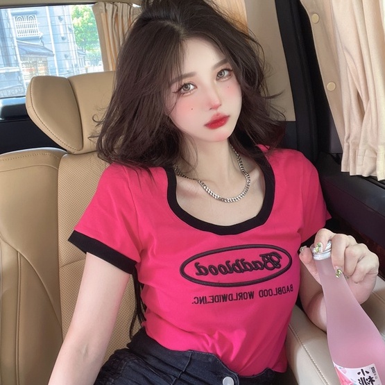 Áo thun dệt kim ZHELIHANGFEI tay ngắn in chữ thời trang cá tính cho nữ