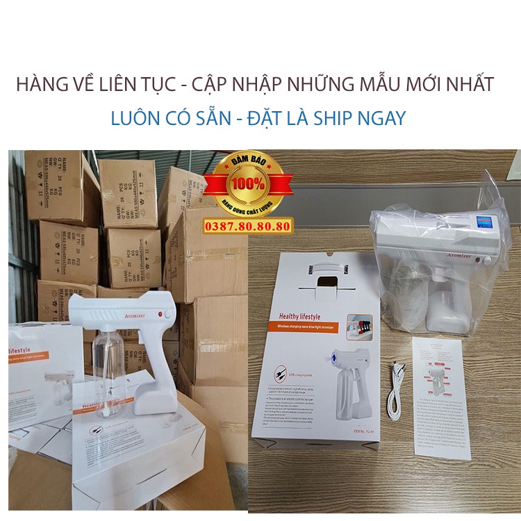 Súng phun khử khuẩn nano/ Máy xịt khử khuẩn cầm tay tia uv chống dịch, phun sương, diệt khuẩn 8 đèn led Atomizer 800ml