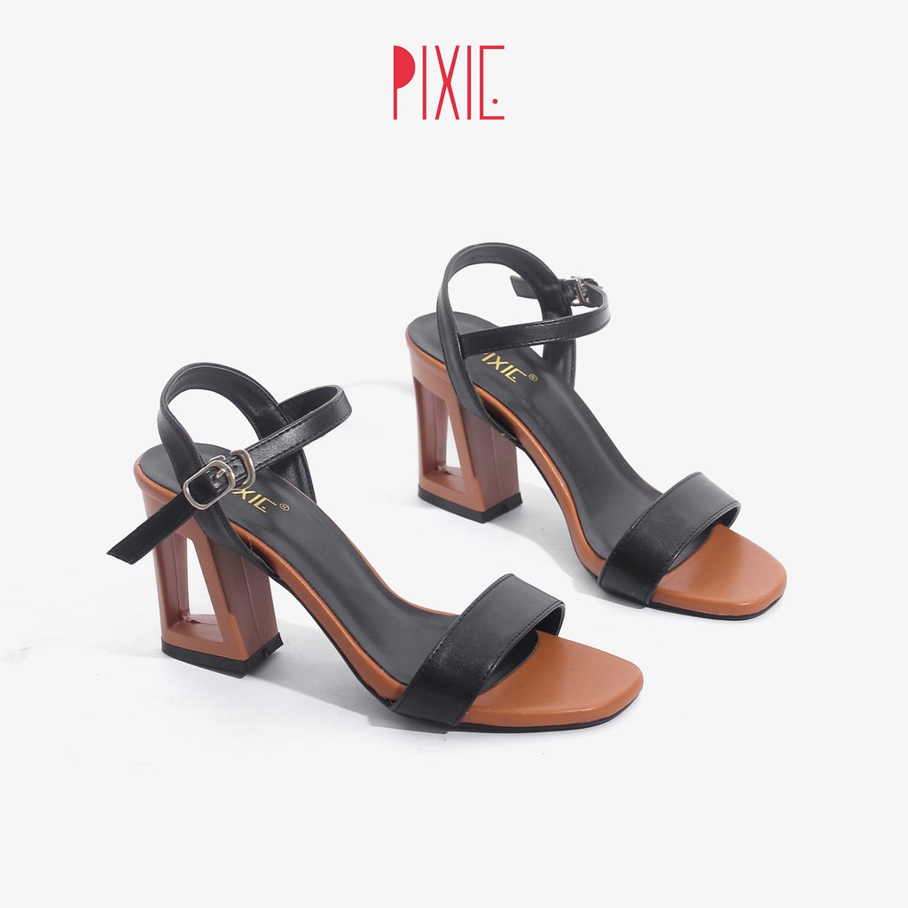 [Mã WABR151A giảm 10% tối đa 30k đơn từ 99k] Giày Sandal Đế Vuông 7cm Gót Rỗng Quai Ngang Màu Đen Pixie X441