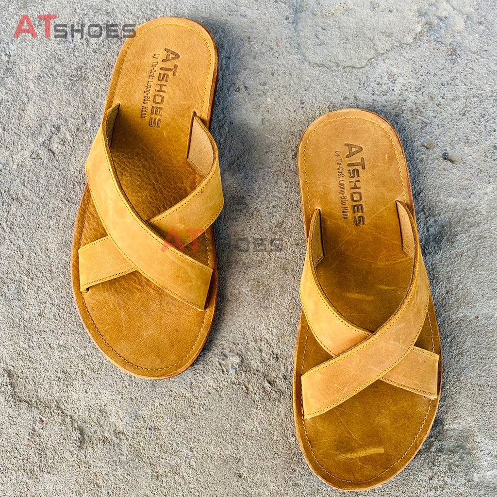 (Video thật) Dép lê nam quai chéo cao cấp mặt da phiên bản mới full nâu Hot 2021 mang cực đẹp, êm chân, siêu bền