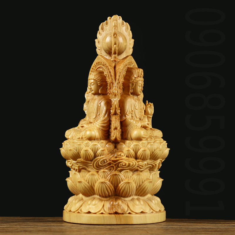 Tượng gỗ Tây Phương Tam Thánh khắc 3 mặt