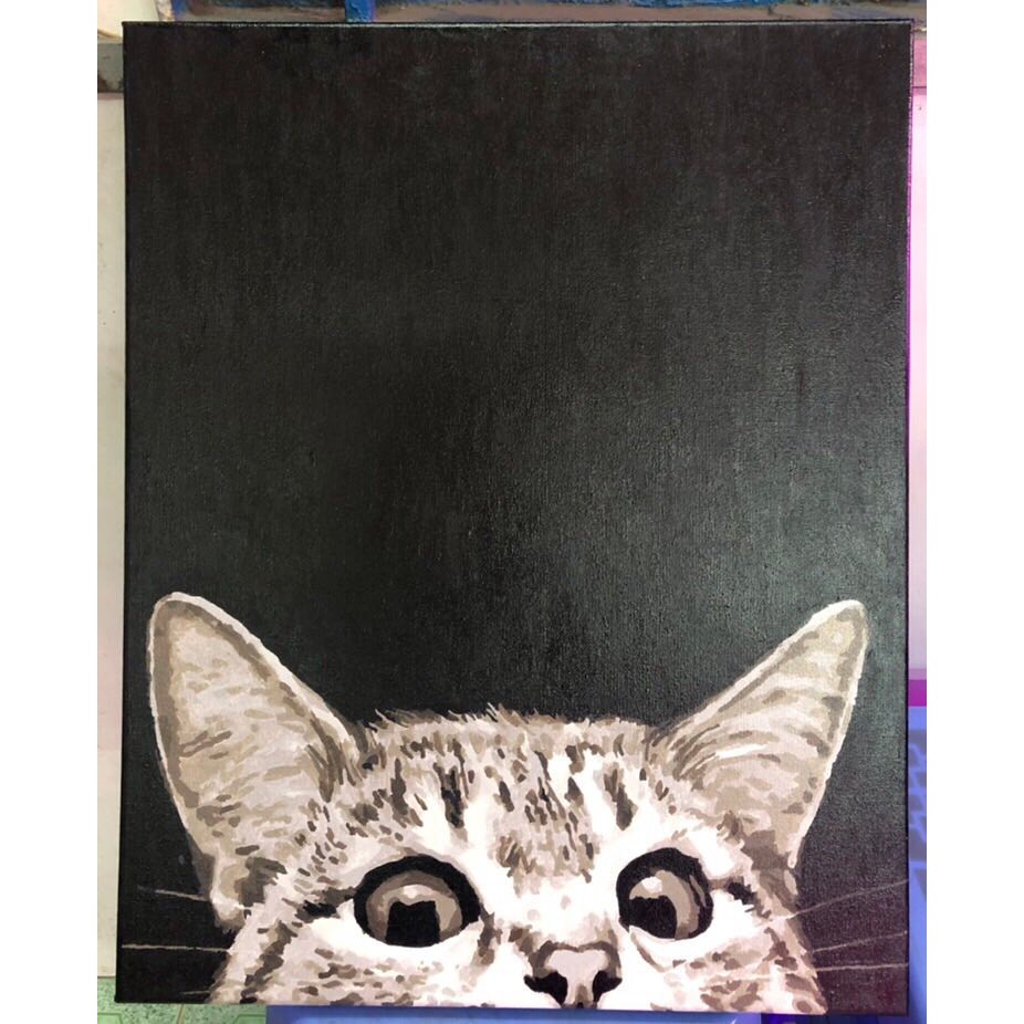 Tranh tô màu theo số Mèo - Tranh sơn dầu số hoá có khung LIM Art