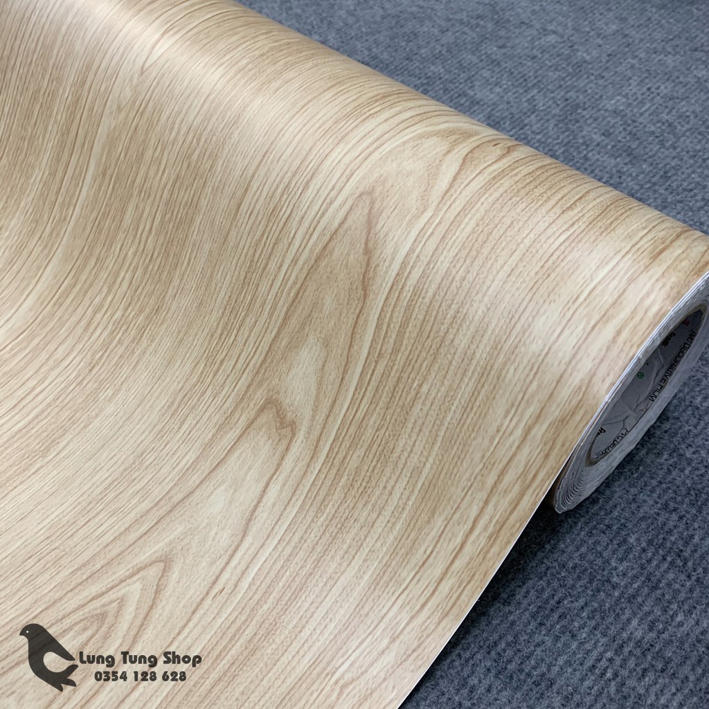 Decal vân gỗ màu kem - giấy dán tường bàn tủ có sẵn keo