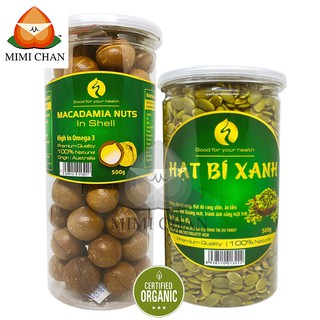 Combo macca úc nứt vỏ 500gr, tặng miếng tách vỏ - nhân hạt bí xanh ấn độ 500gr, quả mắc ca khứa vỏ đẹp da