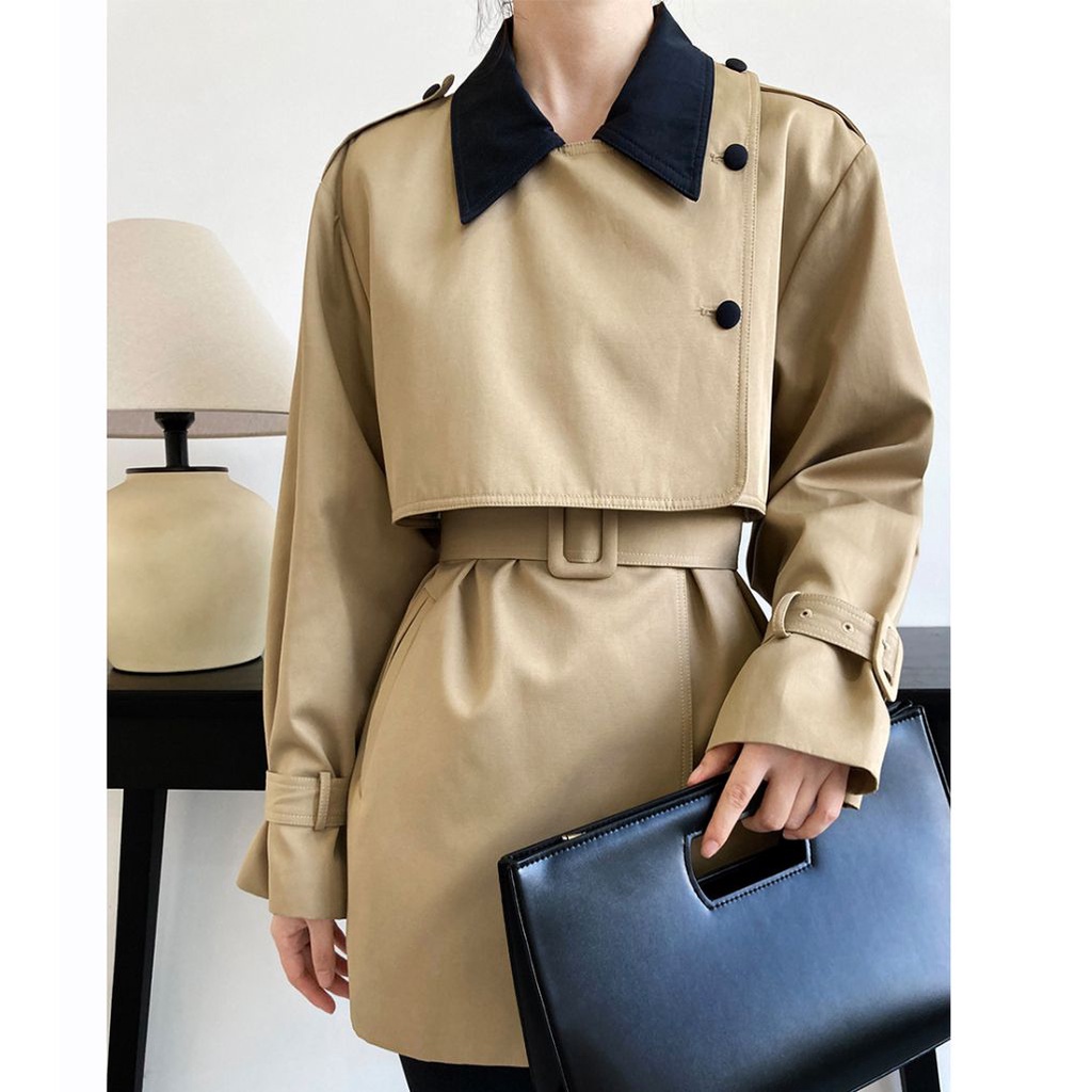 Áo khoác mangto dáng ngắn, áo măng tô nữ màu nâu dáng ngắn hàng order cao cấp Taobao nhà Oanhdilys