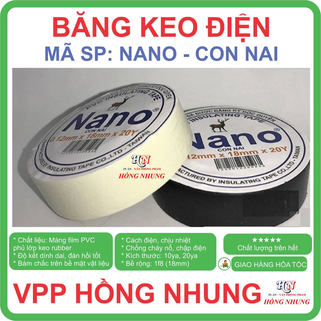 COMBO 10 cuộn băng keo điện Nano 10Yard / 20Y- bám dính chắc chắn, dẻo, dai, cách điện / PVC insulating tape