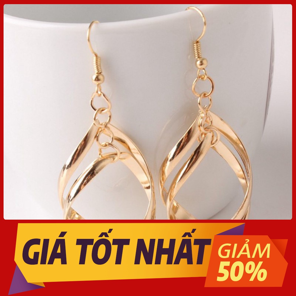 Hoa tai hợp kim mạ vàng hình chiếc lá đan nhau cho nữ xịn xò