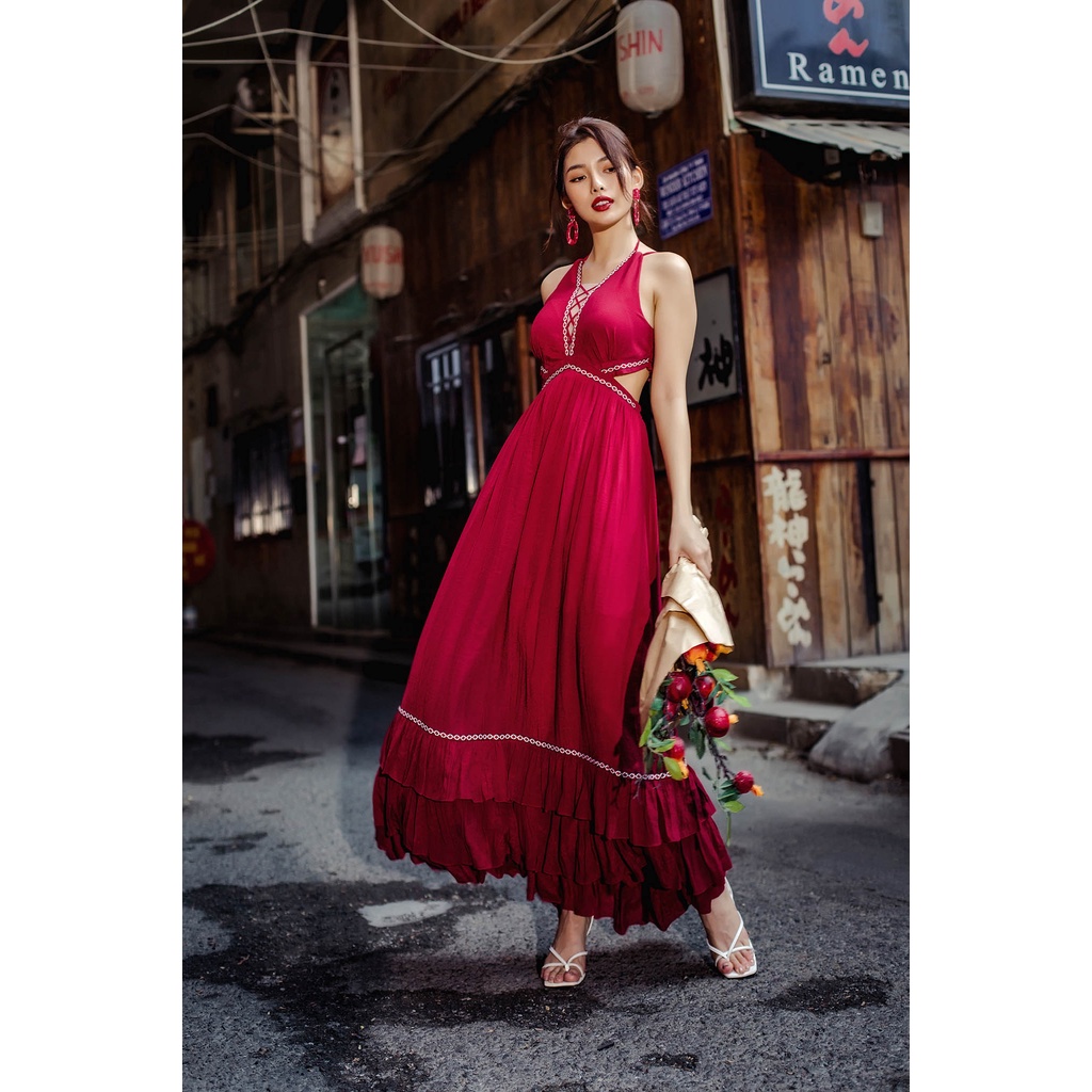 [Mã SKAMSALEP6 giảm 10% tối đa 100K đơn 150K] SÒ VINTAGE - UNA Đầm xòe phối ren cột dây | BigBuy360 - bigbuy360.vn