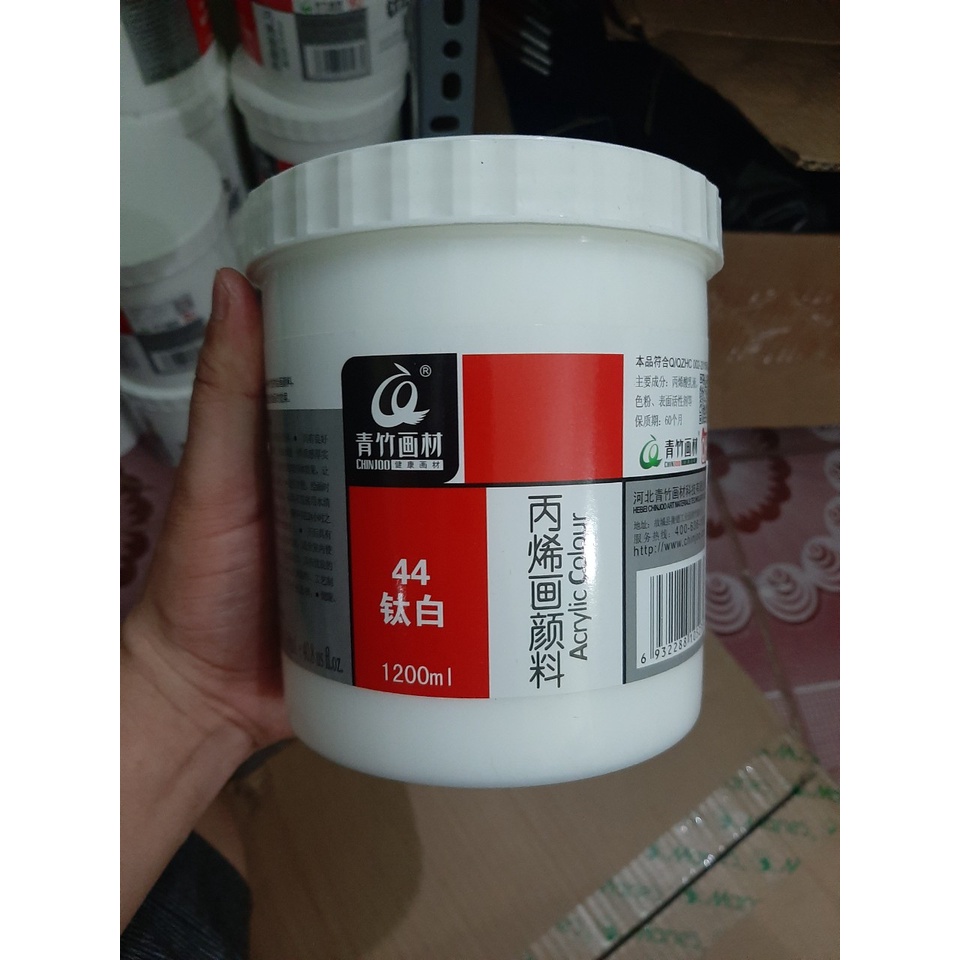 Màu vẽ acrylic chinjoo 3D hộp to 1200ml, maries 1000ml màu trắng, vàng chanh