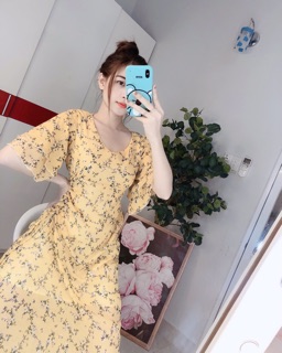 Đầm maxi tay loe rút đùi 2 lớp