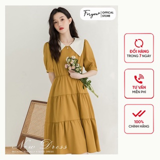 Váy công sở nhiều tầng đuôi cá FORYOU đầm vàng cổ trắng eo chun - Gemma Dress