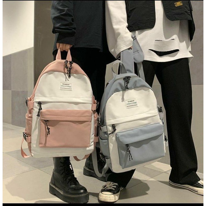Balo unisex, balo vải đi học. balo ghép màu trắng dkn