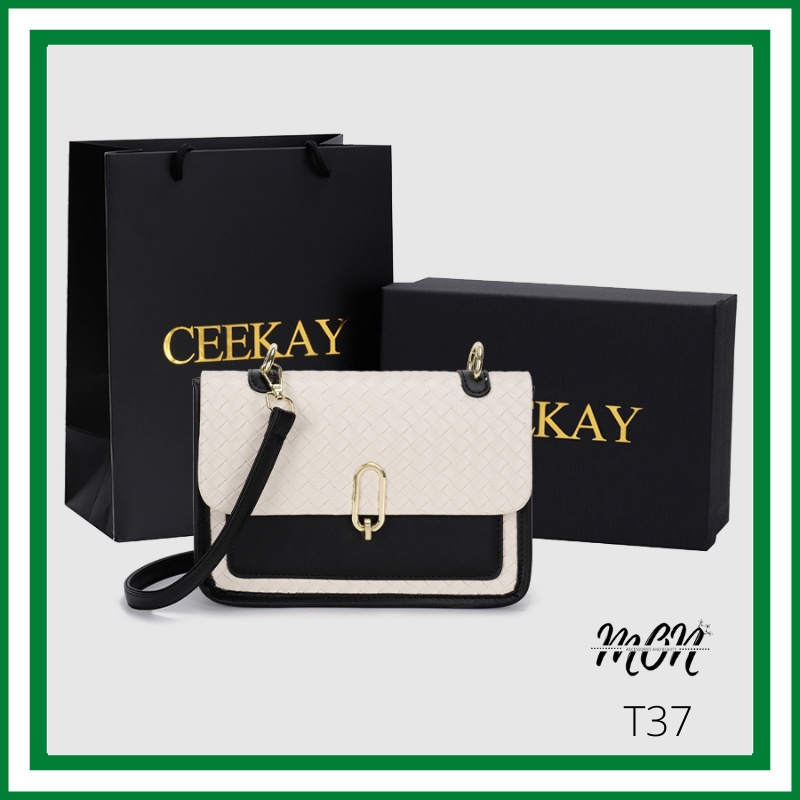 🌸sẵn hàng🌸 Túi xách da mềm đeo chéo nữ CEEKAY chính hãng, da đan chéo, phong cách văn phòng  - T37