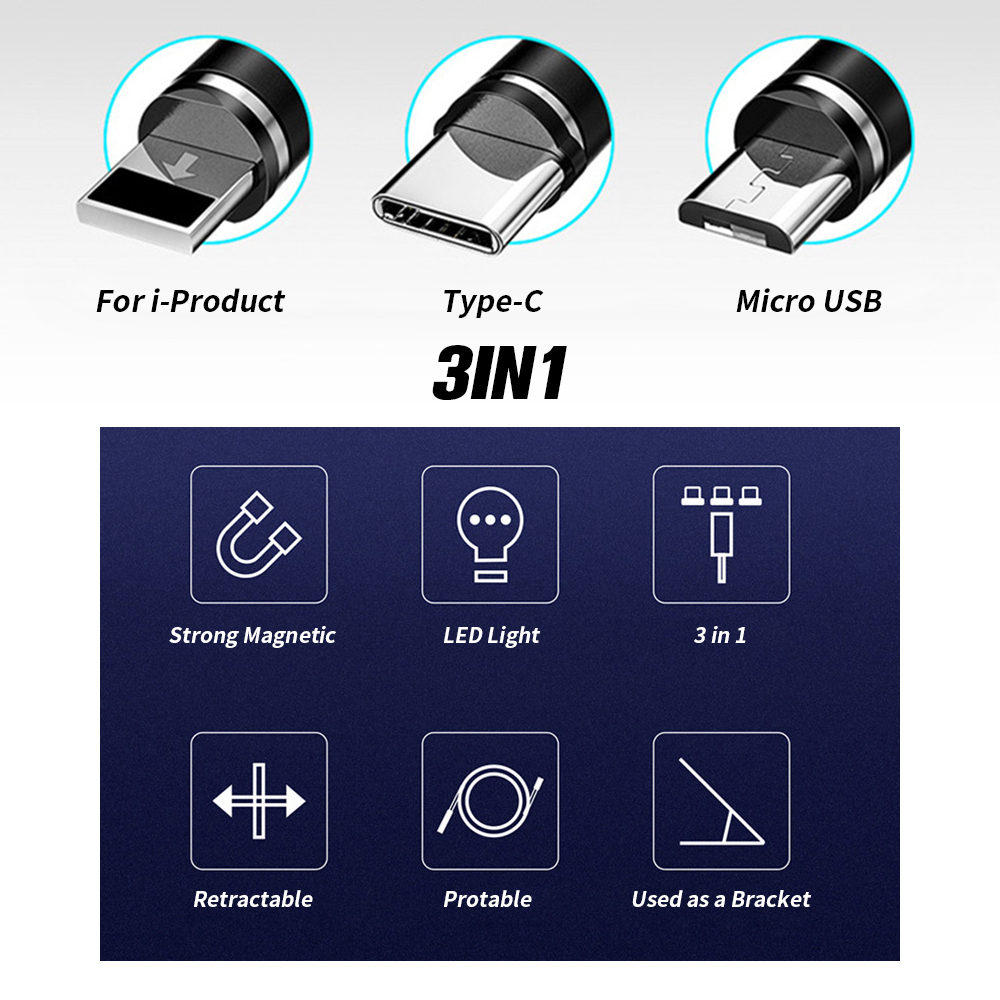 Cáp Sạc Nam Châm Đa Năng 3 Trong 1