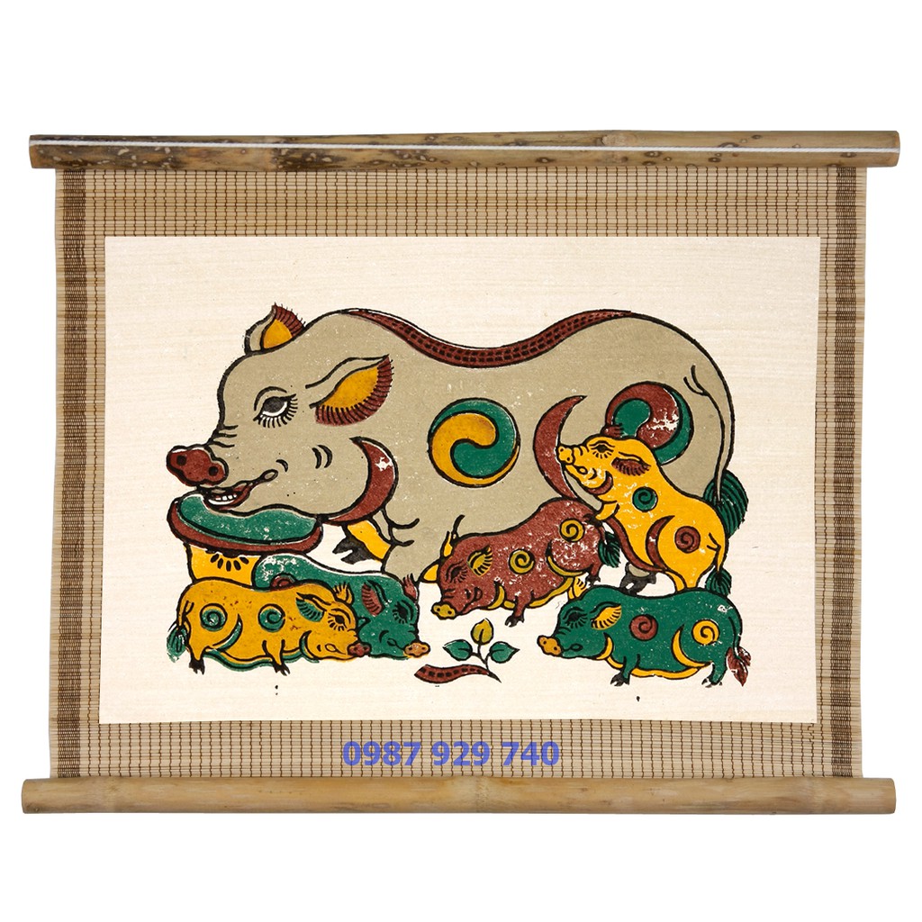 [Tranh Đông Hồ] - Bức Đàn lợn, lợn đàn - không khung tranh - Dong Ho folk paintings - Viet Nam national cultural heritag