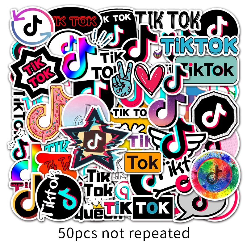 Combo 30 Sticker Chống Nước Decal Dán Điện Thoại Laptop Mũ Bảo Hiểm Vali Guitar Bình Nước Sổ Tay [TIKTOK]