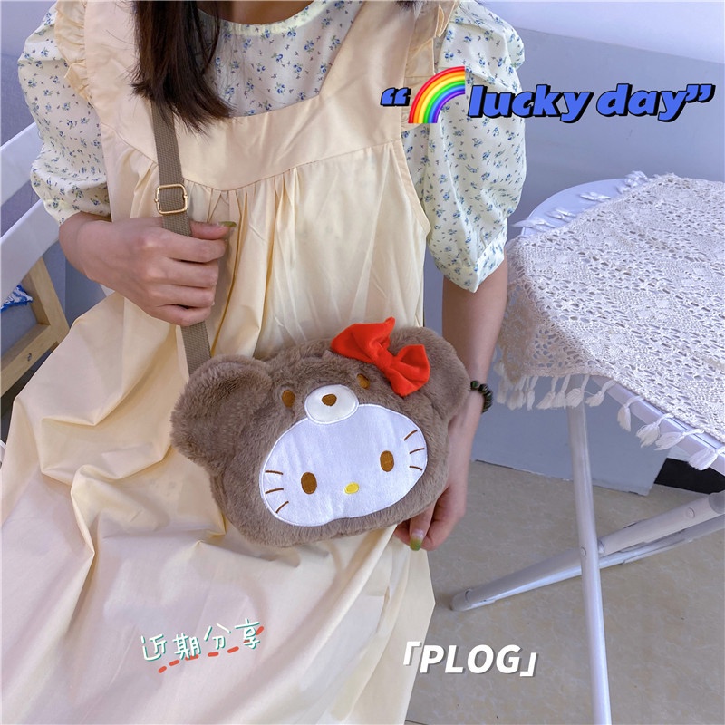 Ellen Sanrio Túi Đeo Chéo Hình Hello Kitty Nhồi Bông Xinh Xắn