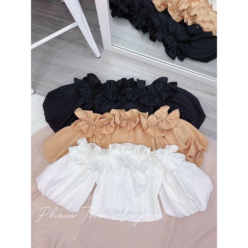 Áo bẹt vai bèo tay phồng vải kate xinh ngất ngây