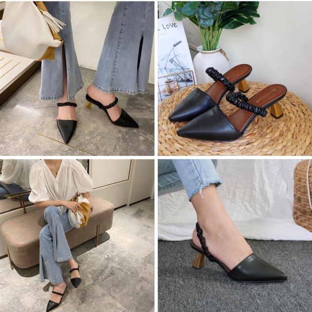 Giày cao gót Slingback mũi nhọn quai hậu thun nhún mang được thành sục có thêm bigsize_40_41_42 cho nàng ngoại cỡ