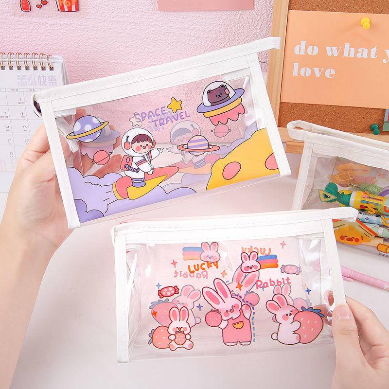 ⭐ iLado ⭐  Túi đựng bút trong suốt cute túi nilong/PVC stickers túi zip nhỏ hộp vải đựng đồ Hộp đựng hộp bút hologram bút cute bọc zip tiểu an văn phòng phẩm Đa Dụng túi đựng đồ dùng cá nhân hình