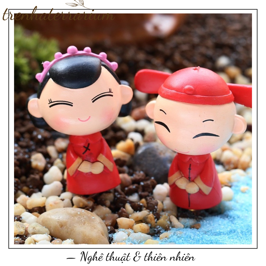Tiểu cảnh cặp cô dâu chú dể màu đỏ terrarium siêu dễ thương