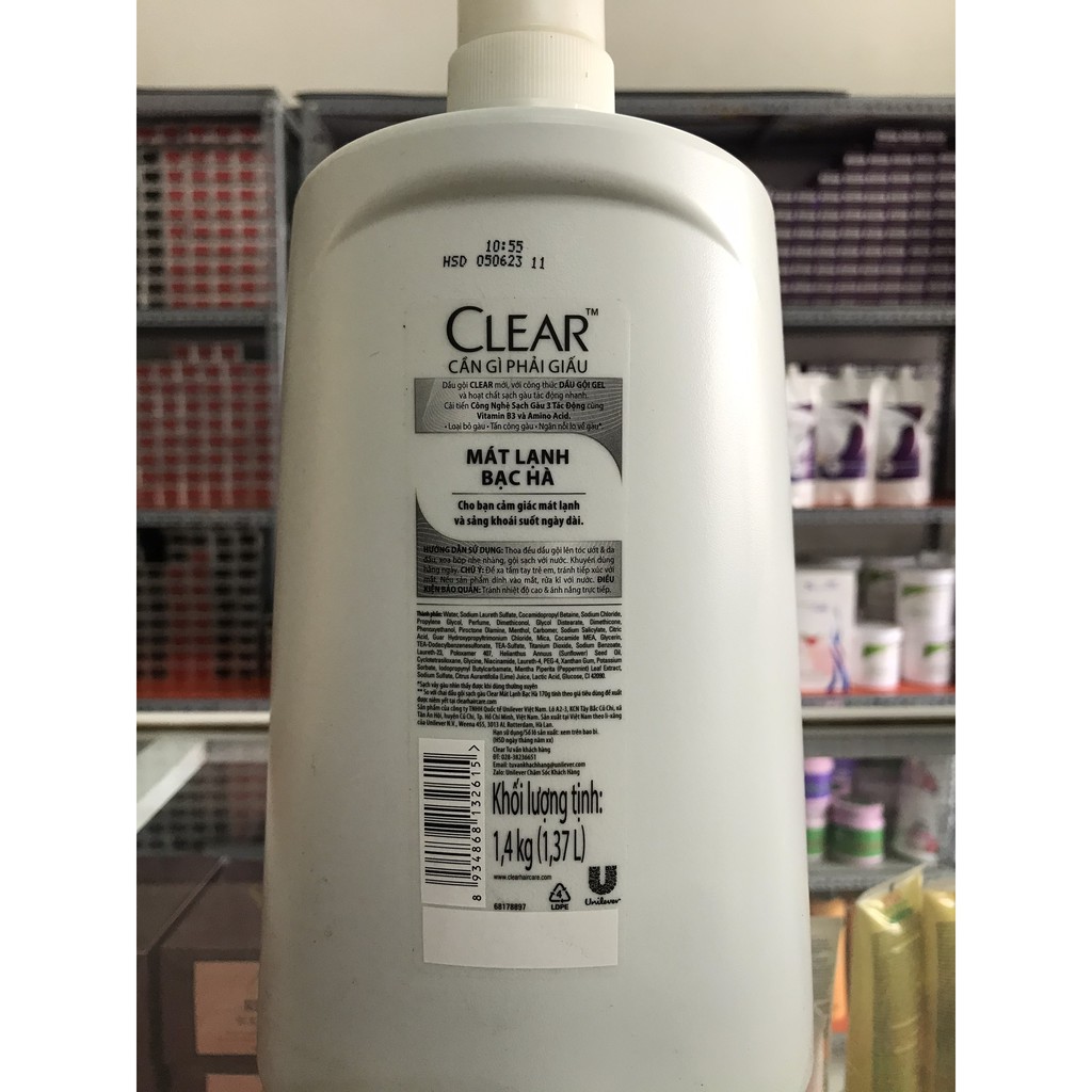 [FREE SHIP] Dầu gội trị gàu Clear mát lạnh bạc hà (chai lớn) - 1kg4 - mã 0833