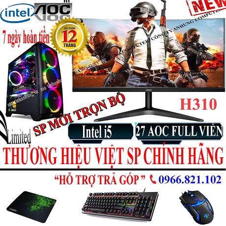 Bộ máy tính để bàn chơi game giá rẻ hiệu năng cao intel 9th màn 27 inch AOC hãng cao cấp tràn viền