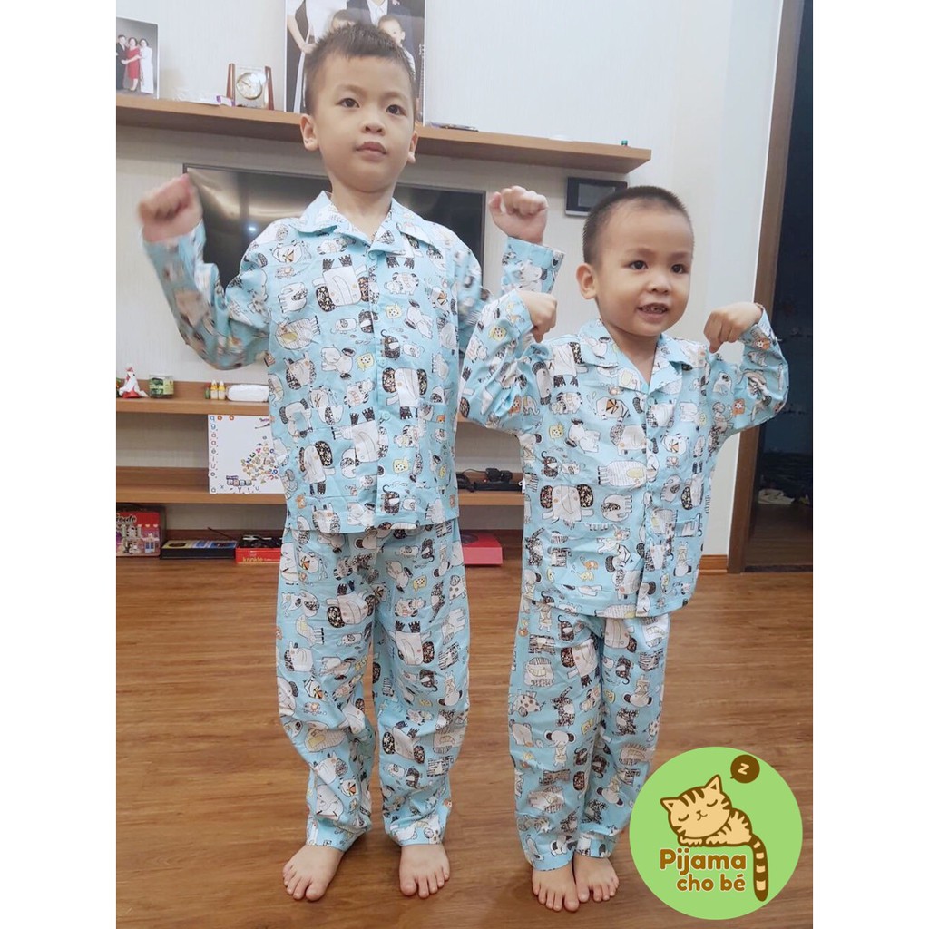 Pijama tay dài cho bé trai vải Thô lụa cotton hút mồ hôi nhiều mẫu size 10-45kg