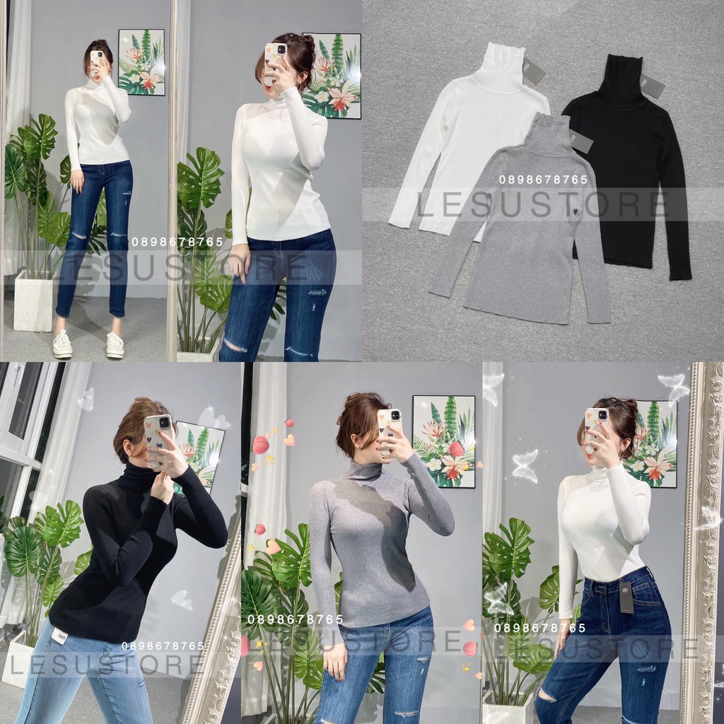 ẢNH TỰ CHỤP Áo len tăm cổ lọ tay dài