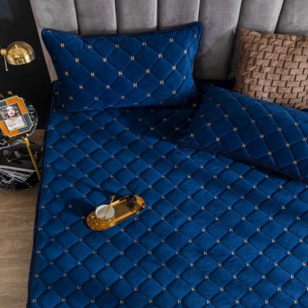 Sét ga gối nỉ nhung thêu chữ H siêu đẹp mẫu mới 2020 có túi đựng Giá rẻ