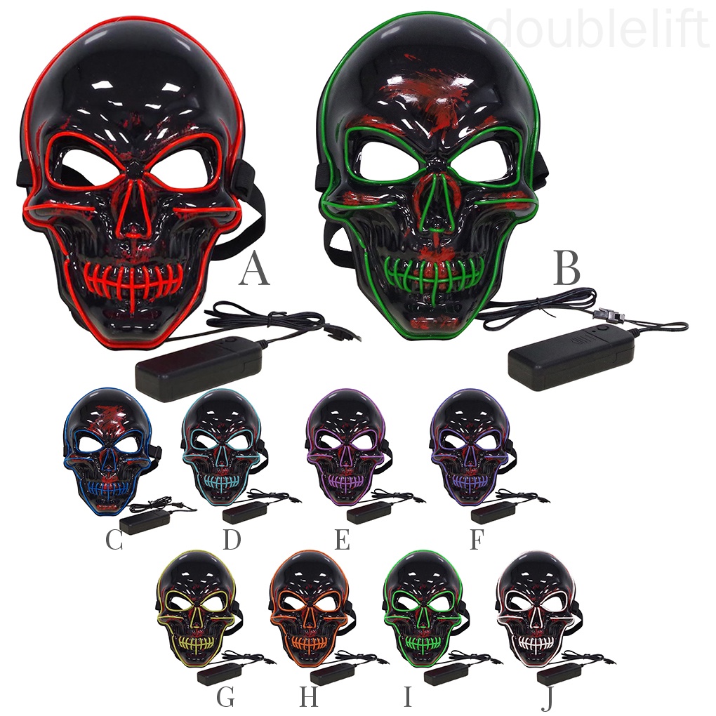 Tấm Khiên Bảo Vệ Toàn Bộ Khuôn Mặt Hình Bộ Xương Có Đèn Led Phát Sáng Độc Đáo Cho Halloween