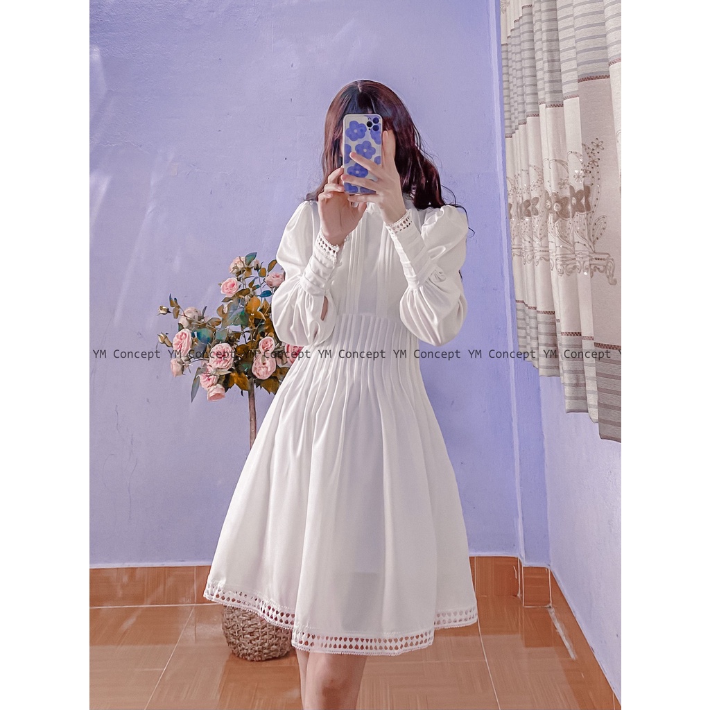 [Rẻ vô địch] Đầm Trắng Xếp Ly Phối Ren - D0445 | BigBuy360 - bigbuy360.vn