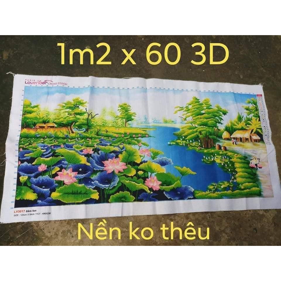 Tranh thêu chữ thập đầm sen ,tranh thêu chưa thêu và chưa khung, tặng kéo và sỏ chỉ.