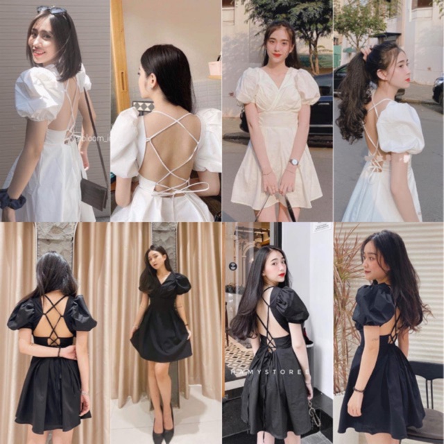 Đầm Trắng Ruen Dress váy xinh dự tiệc from chuẩn xếp li chéo trước ngực cổ V hở lưng đan dây chéo có mút ngực | BigBuy360 - bigbuy360.vn