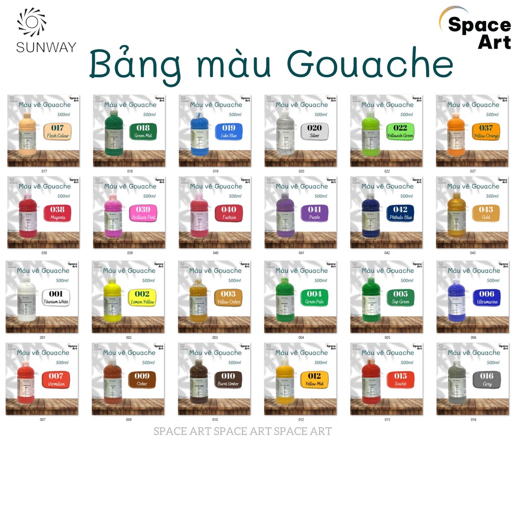 Màu vẽ Gouache, Màu Bột SUNWAY Đài Loan Chai 500ml