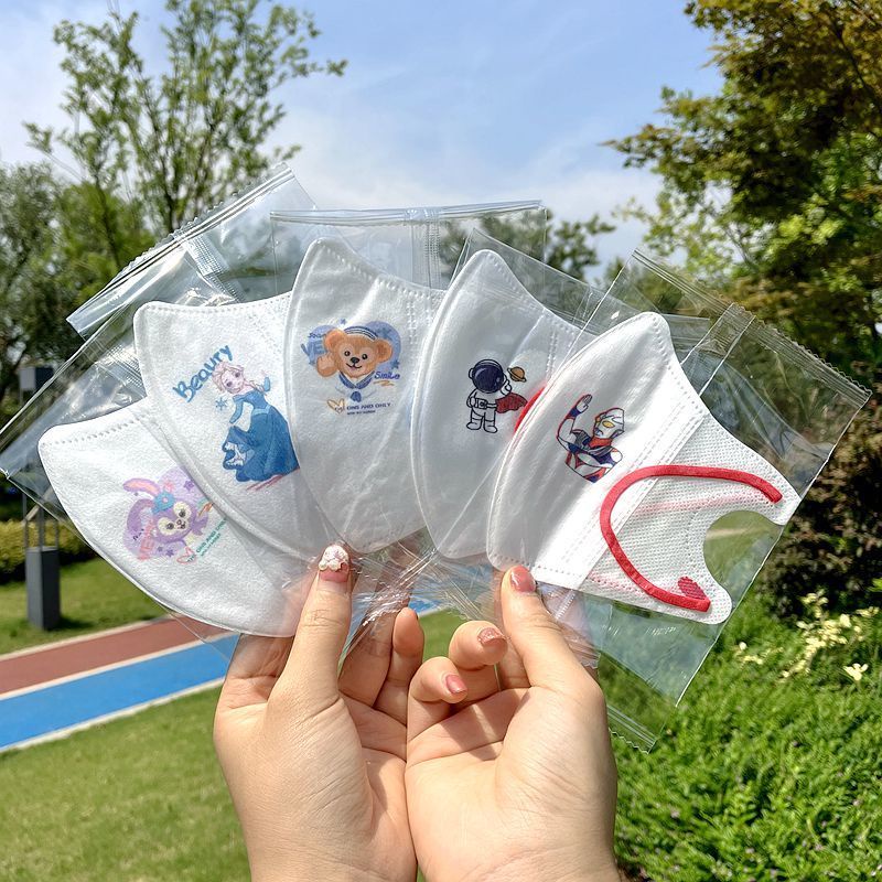 Set 10 / 30 / 60 Khẩu Trang In Hình Công Chúa Elsa / Phi Hành Gia Dễ Thương Cho Bé 3 Lớp