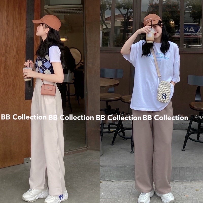 Quần tây 2 cúc cạp cao ống rộng cài khuy lệch