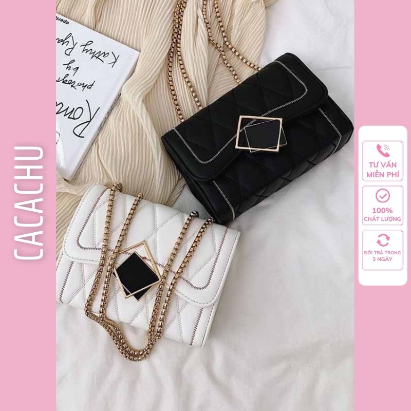 Túi xách nữ đeo chéo hàn quốc Hot trend 2021 dễ thương khóa nắp gương mới da Pu cao cấp trần chỉ CACACHU T056