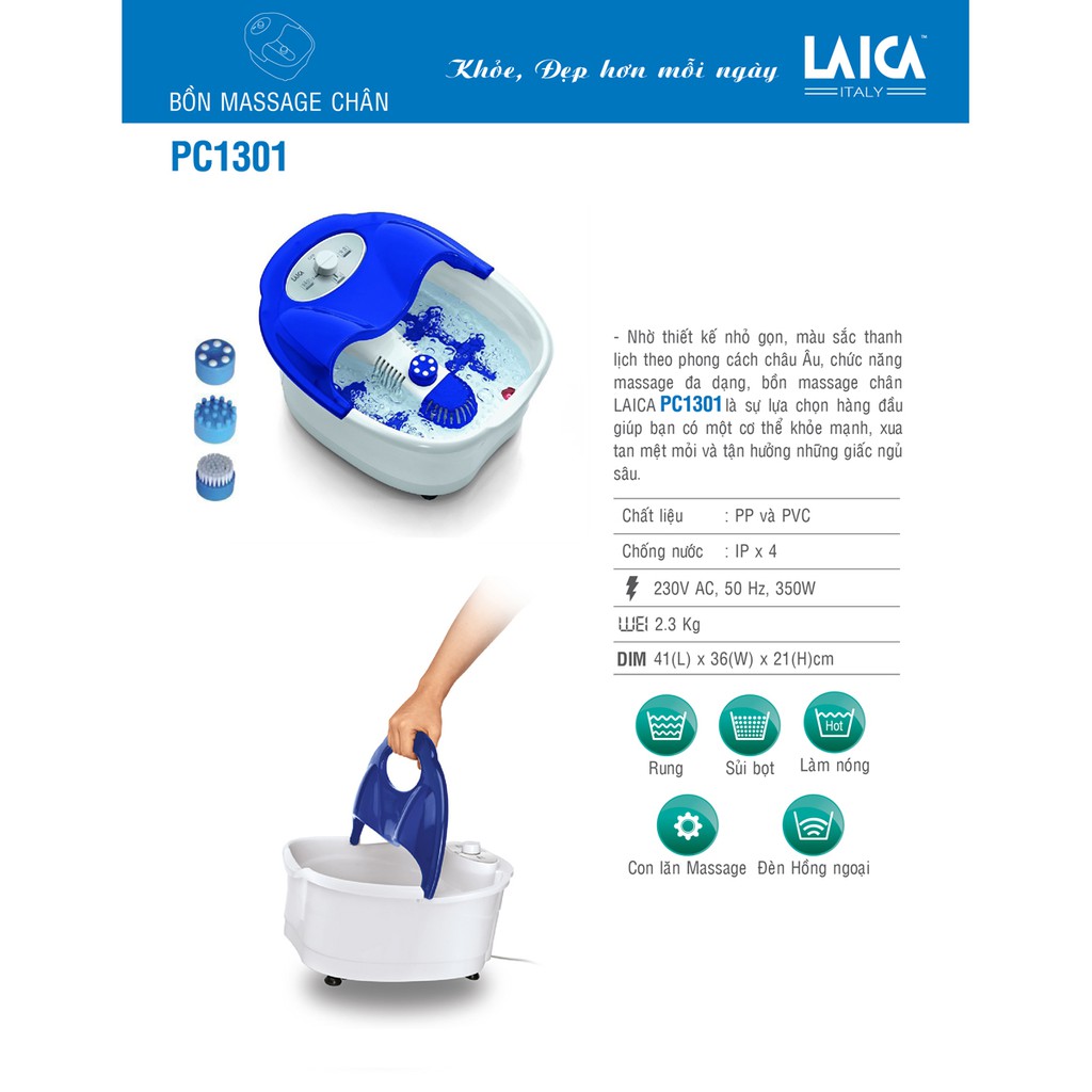 Bồn  massage ngâm chân trị liệu Laica PC1301 - Ý