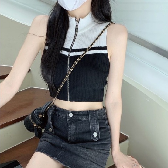 【Hana and Alice】Áo Cardigan Dệt Kim Sát Nách Hở Eo Dễ Phối Đồ