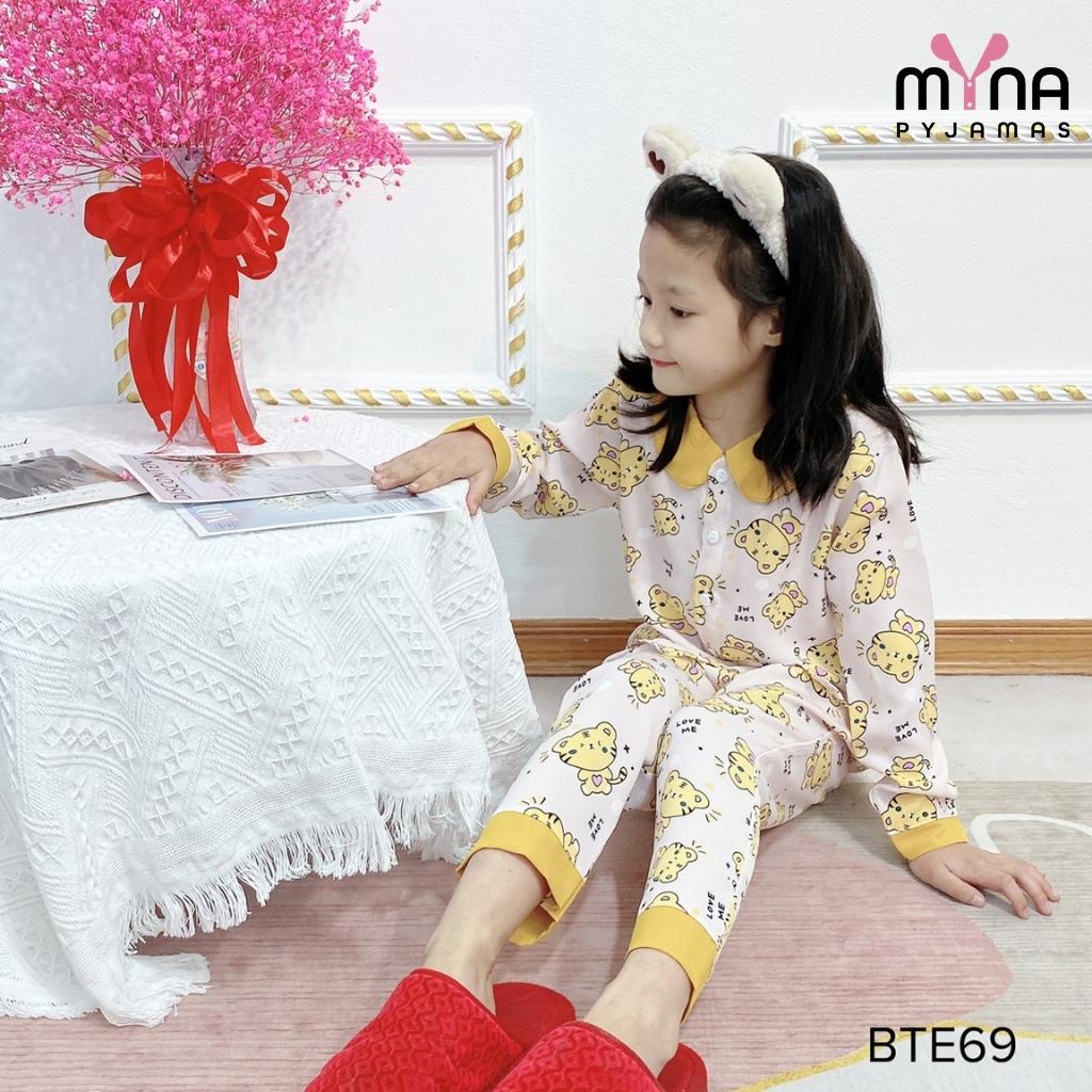 Quần áo trẻ em pijama bé gái áo cộc quần dài cổ bèo - Myna Pyjamas