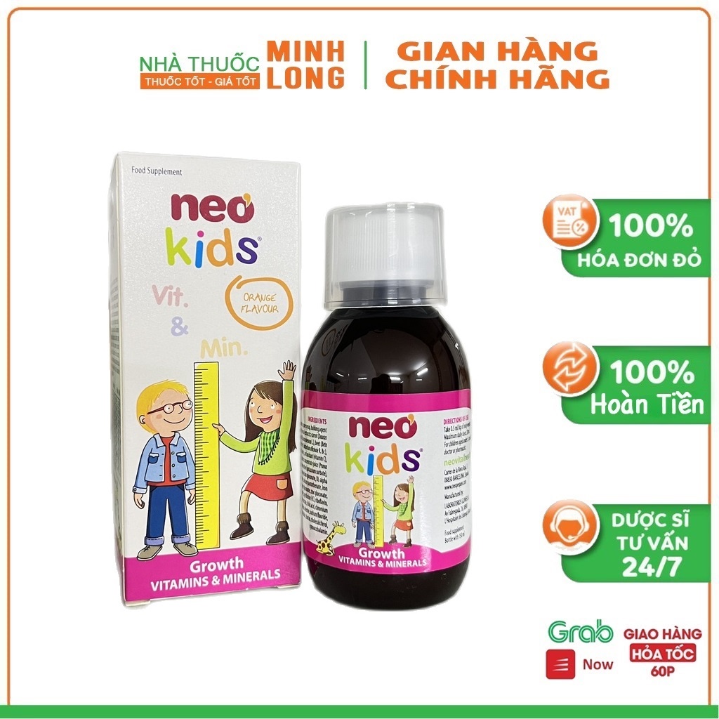 Siro Neo kids growth bổ sung vitamin khoáng chất trẻ biếng ăn tiêu hóa kém ốm yếu