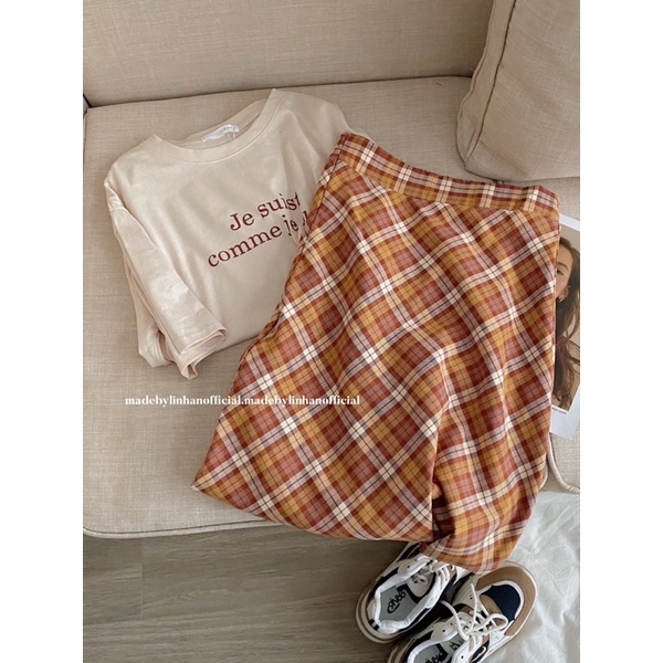 Chân váy kẻ cam Hàn (byYoonluv) 602