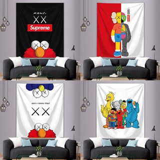 Thảm vải treo tường trang trí nội thất in họa tiết nhân vật kaws sesame street đẹp mắt