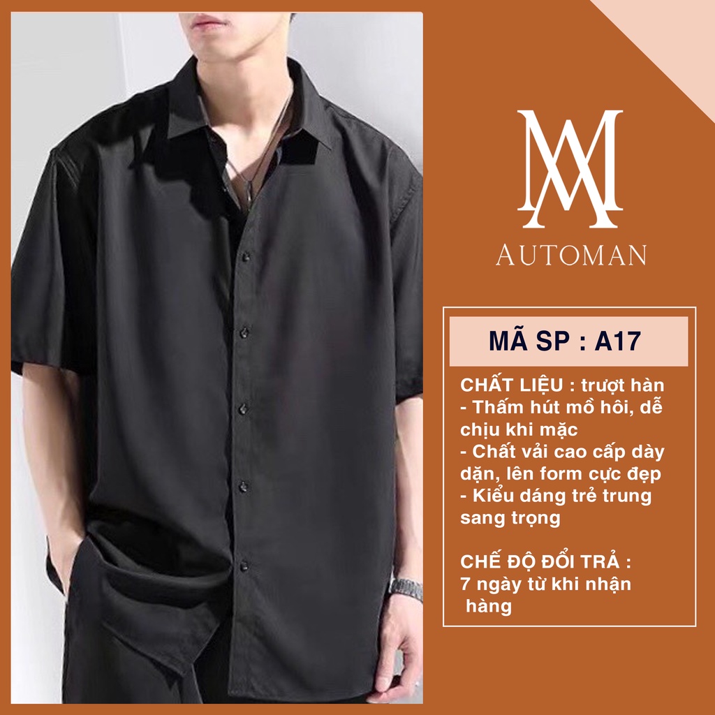 Áo sơ mi nam ngắn tay form suông cổ bẻ Hàn Quốc vải cao cấp chống nhăn AUTOMAN A17