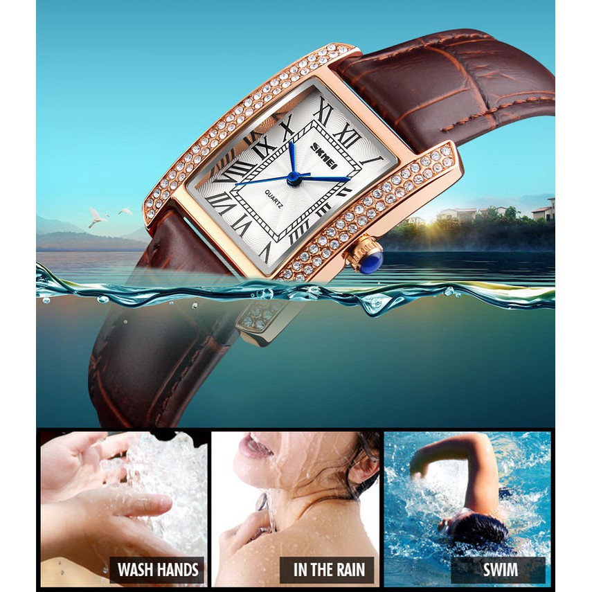 Đồng hồ nữ SKMEI chính hãng thời trang dây da mặt vuông viền đá sang trọng SMW08-SHOP NGỌC HUYỀN | BigBuy360 - bigbuy360.vn