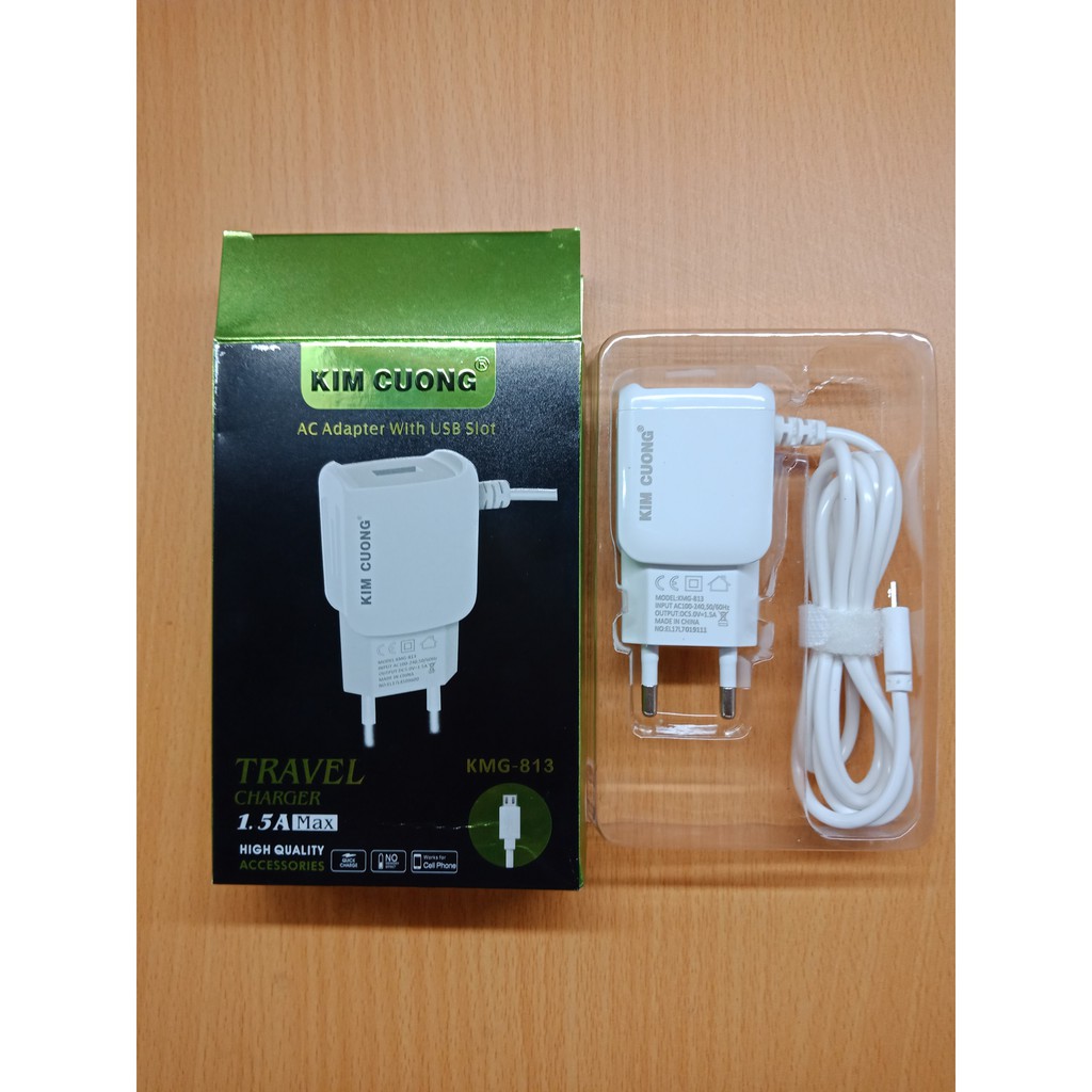 Sạc Liền Dây KIM CƯƠNG Chân Micro KMG-813_2In1_1.5A_CHP6 [18x10x5]